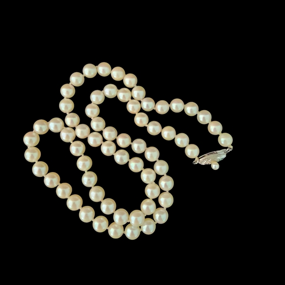 Vintage pearl necklace 925 sterling silver filigree clasp real pearls A0325 -Q1 - Picture 7 of 11